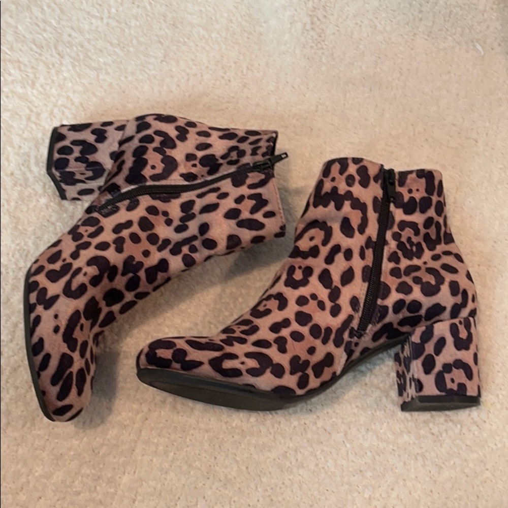 Leopard Print Block Heel Ankle Boots